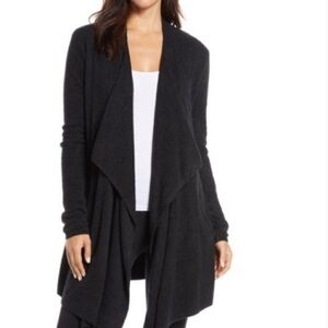 Barefoot Dreams Bamboo Chic Lite Black Cardigan S/M Cozy Draped Open Front